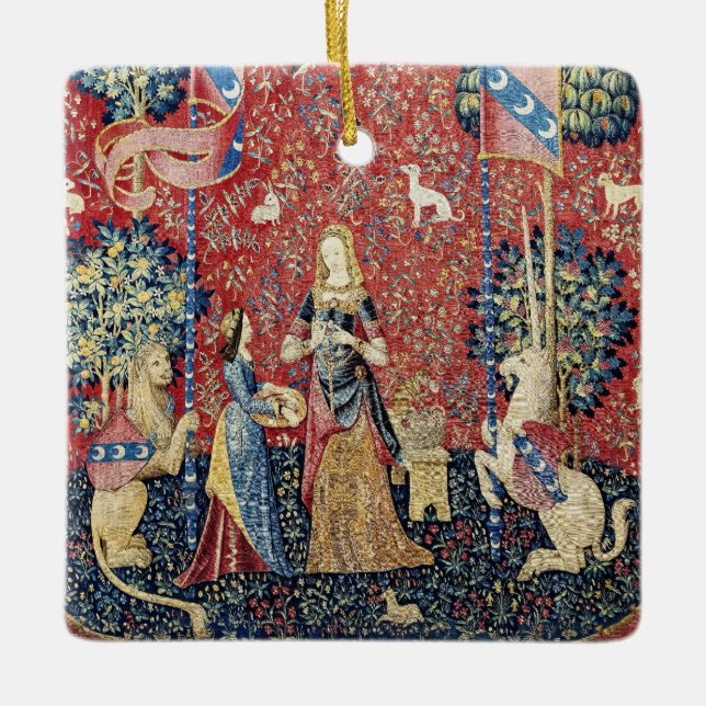 Dam och Unicorn Julgransprydnad Keramik (Framsida)