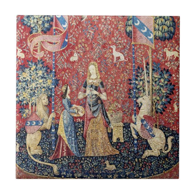 Dam och Unicorn Kakelplatta (Framsidan)