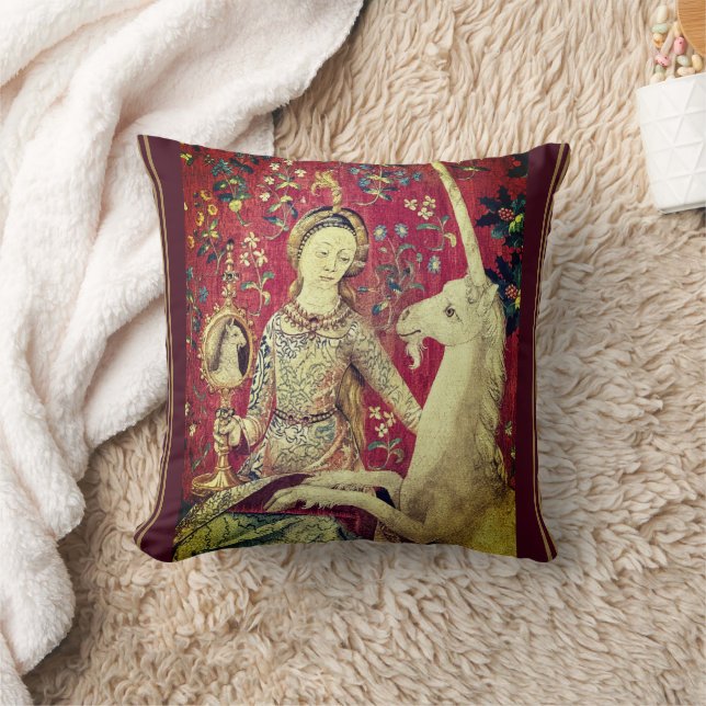 Dam och Unicorn Medieval Art Kudde (Filt)