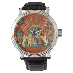 Dam och Unicorn Medieval Tapestry Art Armbandsur