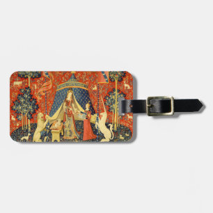 Dam och Unicorn Medieval Tapestry Art Bagagebricka