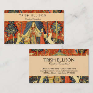 Dam och Unicorn Medieval Tapestry Art Busines Visitkort