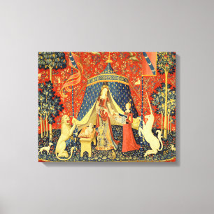 Dam och Unicorn Medieval Tapestry Art Canvastryck