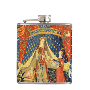 Dam och Unicorn Medieval Tapestry Art Fickplunta