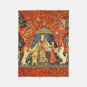 Dam och Unicorn Medieval Tapestry Art Fleecefilt