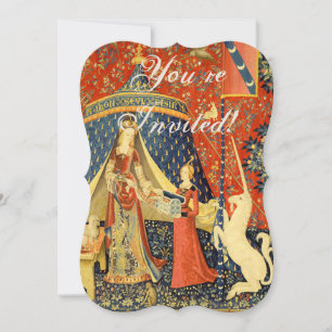 Dam och Unicorn Medieval Tapestry Art Inbjudningar