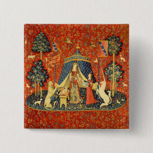 Dam och Unicorn Medieval Tapestry Art Knapp