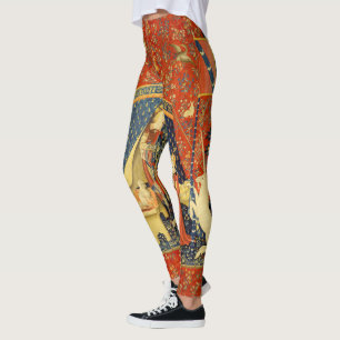 Dam och Unicorn Medieval Tapestry Art Leggings
