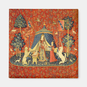 Dam och Unicorn Medieval Tapestry Art Magnet