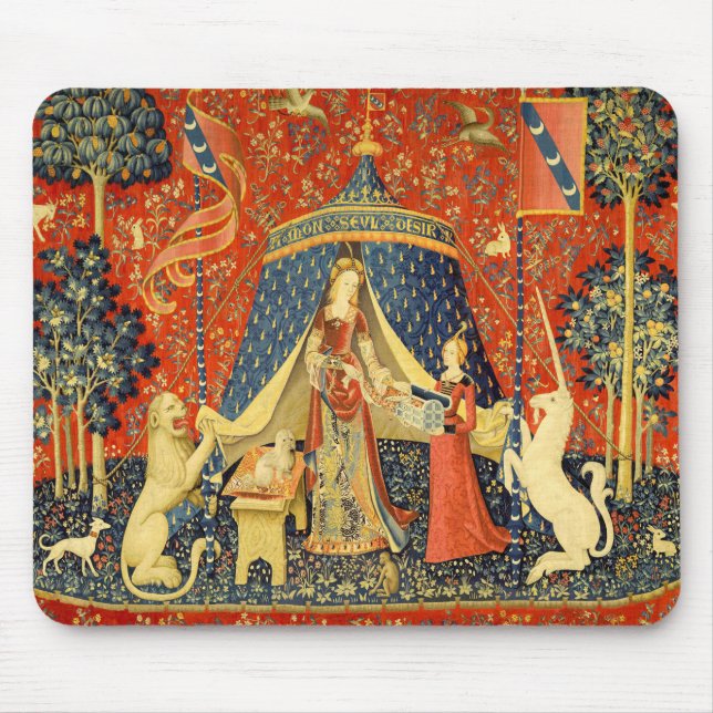 Dam och Unicorn Medieval Tapestry Art Musmatta (Framsidan)