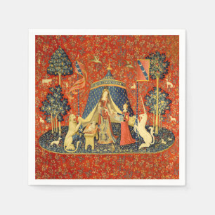 Dam och Unicorn Medieval Tapestry Art Pappersservett