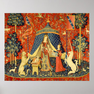 Dam och Unicorn Medieval Tapestry Art Poster