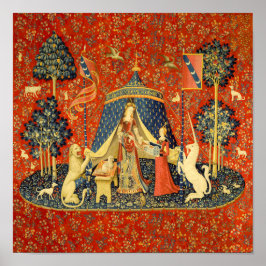 Dam och Unicorn Medieval Tapestry Art Poster
