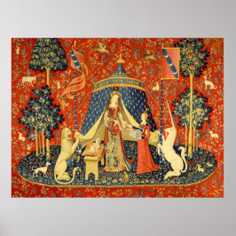 Dam och Unicorn Medieval Tapestry Art Poster