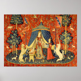 Dam och Unicorn Medieval Tapestry Art Poster