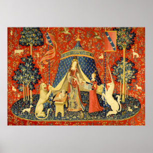 Dam och Unicorn Medieval Tapestry Art Poster