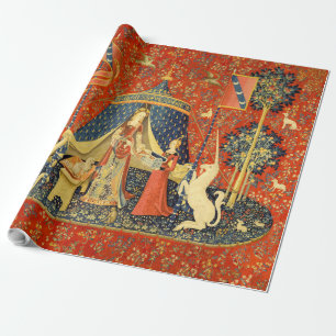 Dam och Unicorn Medieval Tapestry Art Presentpapper