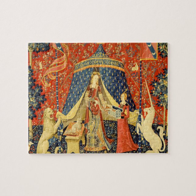 Dam och Unicorn Medieval Tapestry Art Pussel (Horisontell)