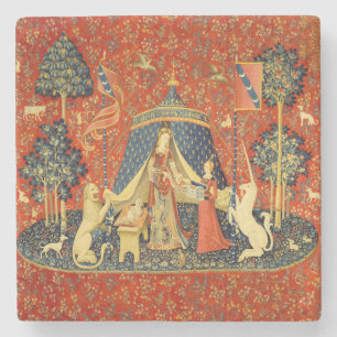 Dam och Unicorn Medieval Tapestry Art Stenunderlägg