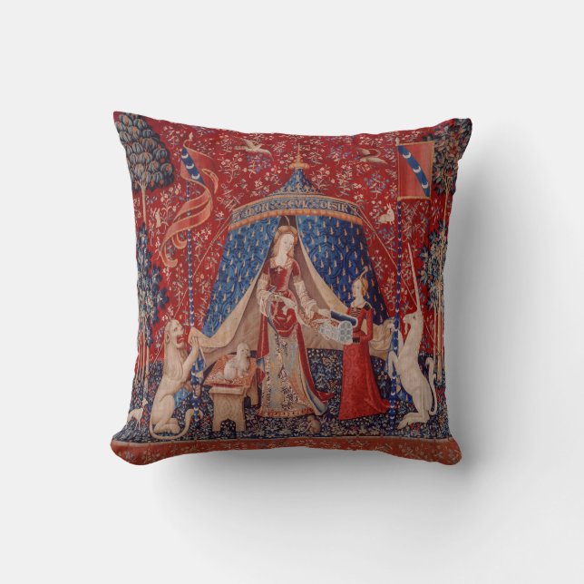 Dam och Unicorn Medieval Tapestry Desire Kudde (Framsida)