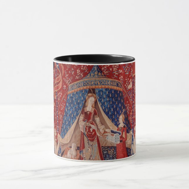Dam och Unicorn Medieval Tapestry Desire Mugg (Center)