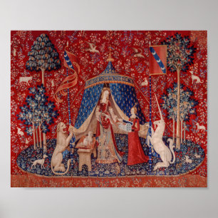 Dam och Unicorn Medieval Tapestry Desire Poster