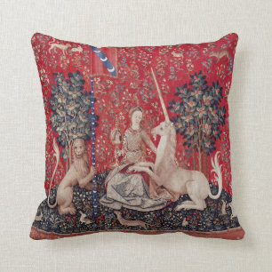 Dam och Unicorn Medieval Tapestry Sight Kudde