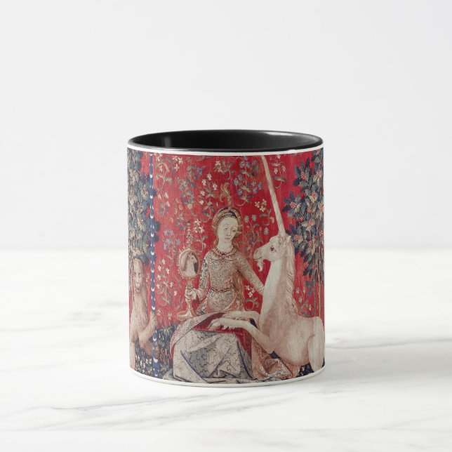 Dam och Unicorn Medieval Tapestry Sight Mugg (Center)