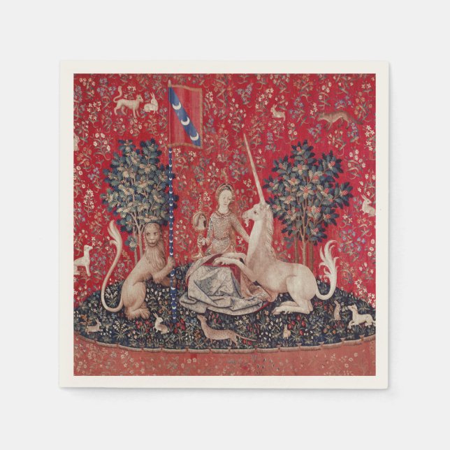 Dam och Unicorn Medieval Tapestry Sight Pappersservett (Framsidan)