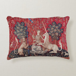 Dam och Unicorn Medieval Tapestry Sight Prydnadskudde