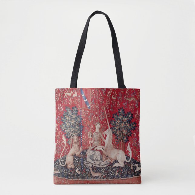 Dam och Unicorn Medieval Tapestry Sight Tygkasse (Framsida)