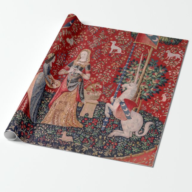 Dam och Unicorn Medieval Tapestry Smell Presentpapper (Utrullad)