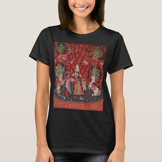 Dam och Unicorn Medieval Tapestry Smell T-Shirt (Framsida)