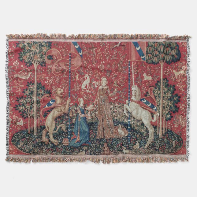 Dam och Unicorn Medieval Tapestry Taste Filt (Framsidan)