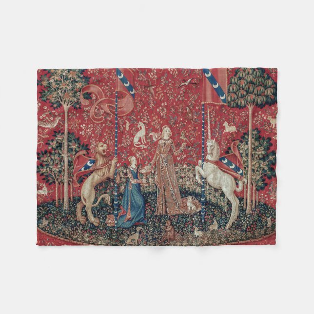 Dam och Unicorn Medieval Tapestry Taste Fleecefilt (Framsidan (Horisontell))