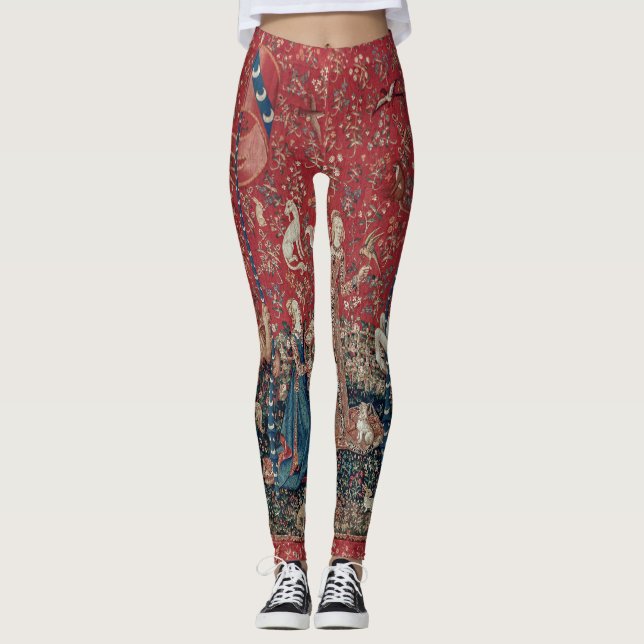 Dam och Unicorn Medieval Tapestry Taste Leggings (Framsida)