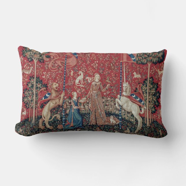 Dam och Unicorn Medieval Tapestry Taste Lumbarkudde (Framsida)