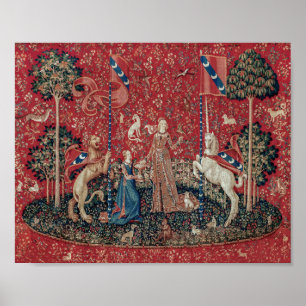 Dam och Unicorn Medieval Tapestry Taste Poster