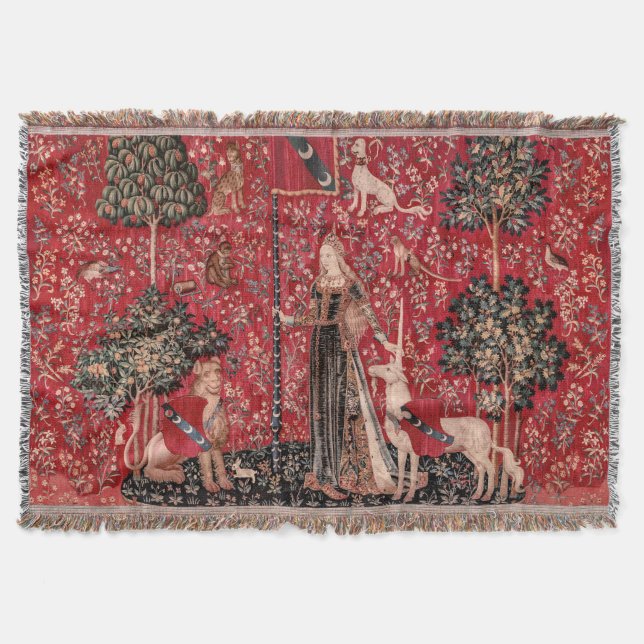Dam och Unicorn Medieval Tapestry Touch Filt (Framsidan)