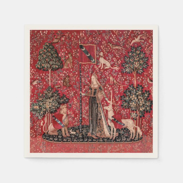 Dam och Unicorn Medieval Tapestry Touch Pappersservett (Framsidan)