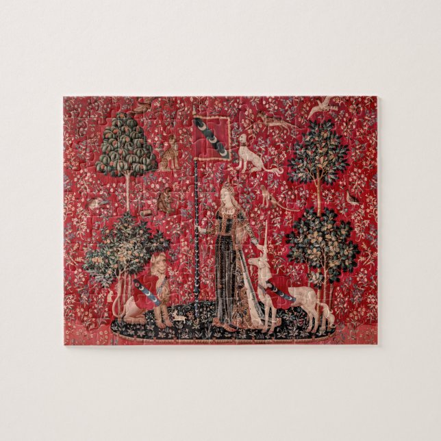 Dam och Unicorn Medieval Tapestry Touch Pussel (Horisontell)