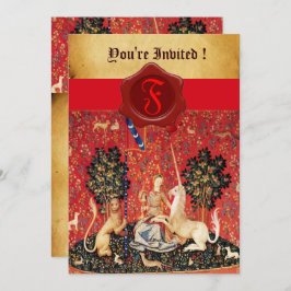 DAM OCH UNICORN MONOGRAM RED VAX SEAL PARCHMENT INBJUDNINGAR
