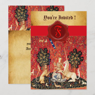 DAM OCH UNICORN MONOGRAM RED VAX SEAL PARCHMENT INBJUDNINGAR