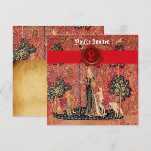 DAM OCH UNICORN MONOGRAM RED VAX SEAL PARCHMENT INBJUDNINGAR
