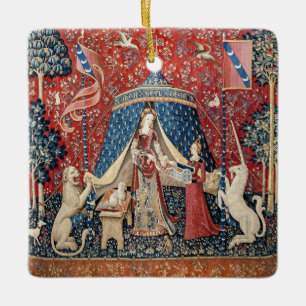 Dam och Unicorn, till min enda önskan Julgransprydnad Keramik