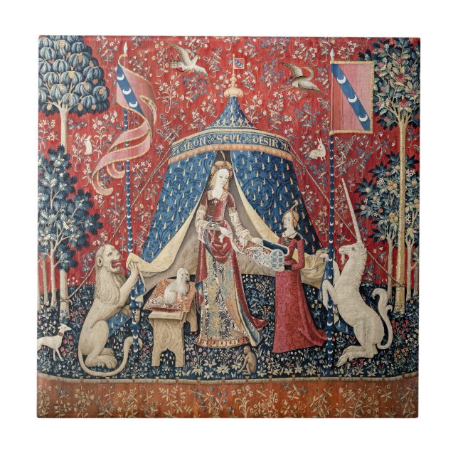 Dam och Unicorn, till min enda önskan Kakelplatta (Framsidan)