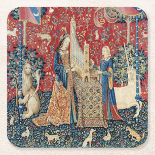 Dam och Unicorn Underlägg Papper Kvadrat