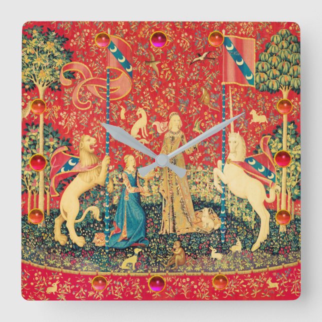 DAM- OCH UNICORNfantasiblommor, djur, Gemstones Fyrkantig Klocka (Framsida)