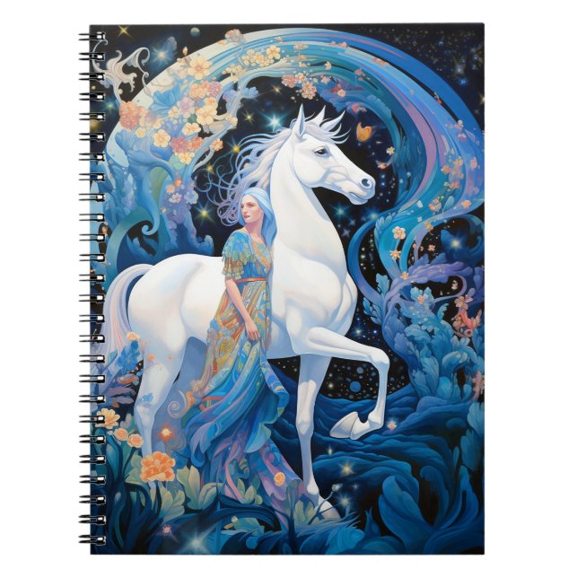 Dam och White Horse Fantasy Art Anteckningsbok (Framsidan)