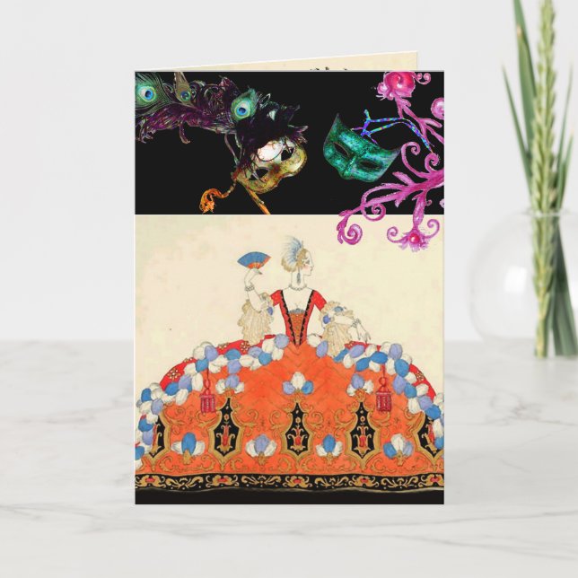 DAM ORANGE MARDI GRAS MASQUERADE BOLL MASKS INBJUDAN (Framsida)